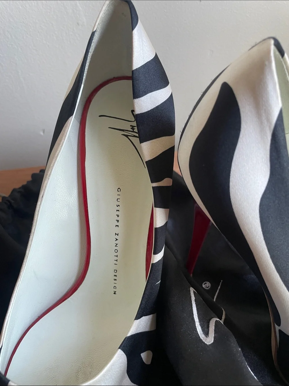 Giuseppe Zanotti Zebra Print Peep-Toe Stilettos - Black & White with Red Soles